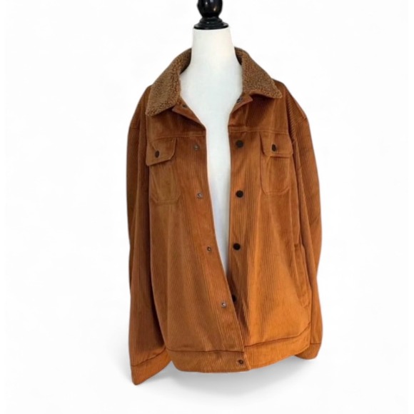 NEW Brown Corduroy XL Trucker‎ Shacket Cozy Fall Winter Outerwear - Picture 4 of 6